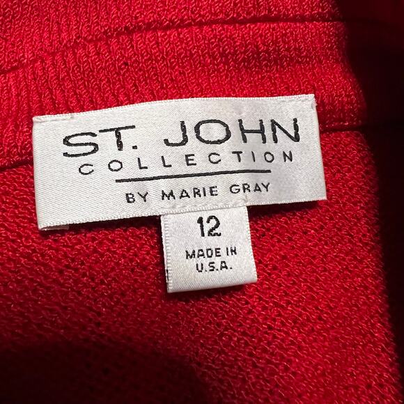 St. John Collection By Marie Gray Sweater Blazer 12 Red Gold Knit Cardigan - Picture 6 of 6